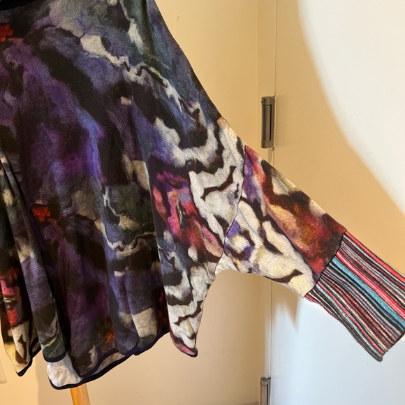 Anthropologie Multicolor Cowl Neck Sweater with 3/4 Batwing Sleeves - Picture 2 of 7